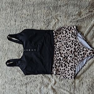 Leopard and black high waist tankini